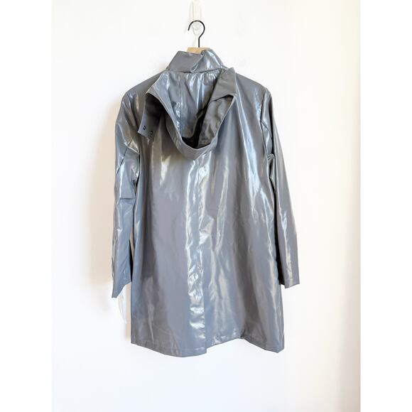 Jane Post Detachable-Hood Funnel-Collar Slicker Rain Coat Gray Medium - Picture 4 of 6